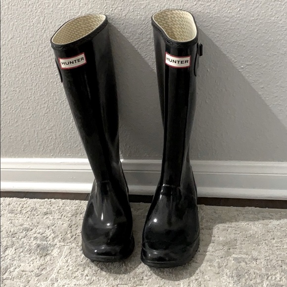black glossy rain boots